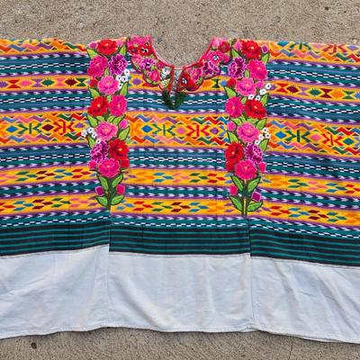 Vintage Guatemalan Poncho with Needlework Floral
