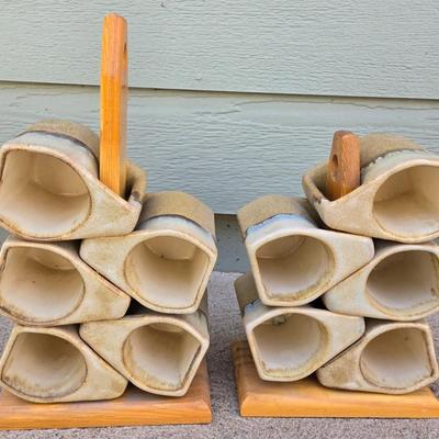 Signed Pottery Coffee Mugs with Stands