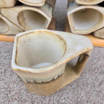 Signed Pottery Coffee Mugs with Stands