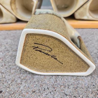 Signed Pottery Coffee Mugs with Stands