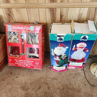 4 Animated Christmas Holiday Figurines Boy Girl Mr. Christmas 29" Santa and 27"Mrs Santa Tested