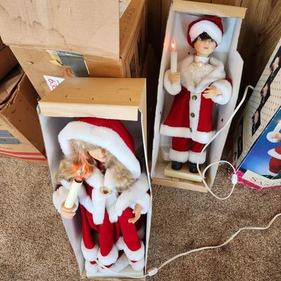 4 Animated Christmas Holiday Figurines Boy Girl Mr. Christmas 29" Santa and 27"Mrs Santa Tested