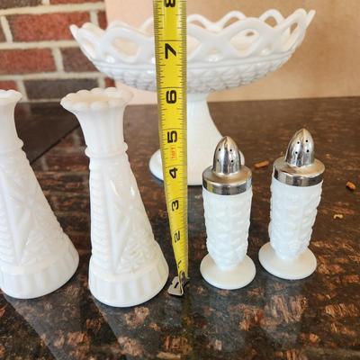 Milk Glass Bowl ,Salt Pepper shakers Vases