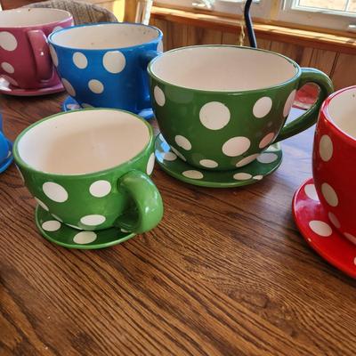 Lot of 11 Polka Dot Teacup Cup & Saucer Planters