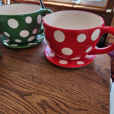 Lot of 11 Polka Dot Teacup Cup & Saucer Planters