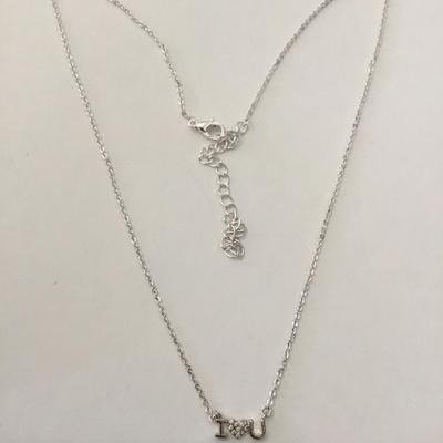 Cute dainty silver toned cubic zirconia I ❤️u necklace