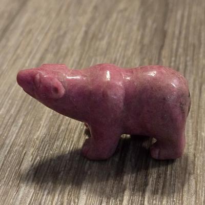 Miniature Animals - Stone Bear and Lacquered Wood Elephant