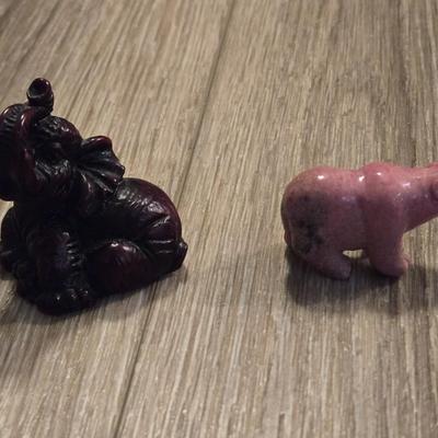 Miniature Animals - Stone Bear and Lacquered Wood Elephant