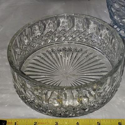 Lot of Clear and Blue Colored Glass Household Items