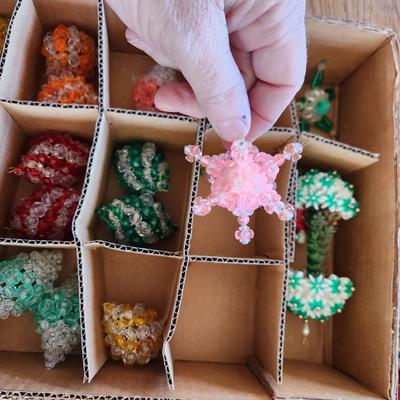 Lot of 3 Trays Christmas Ornamets with Tote