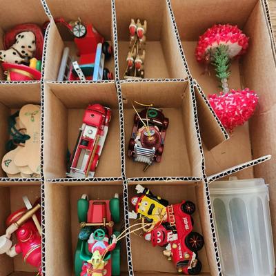 Lot of 3 Trays Christmas Ornamets with Tote