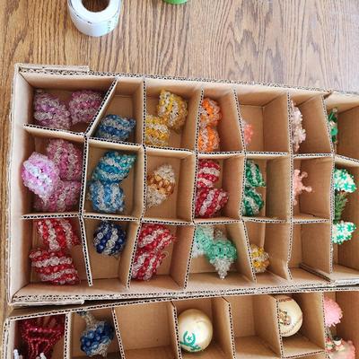 Lot of 3 Trays Christmas Ornamets with Tote