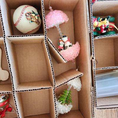 Lot of 3 Trays Christmas Ornamets with Tote