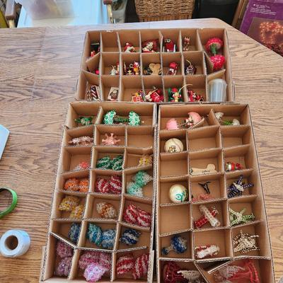 Lot of 3 Trays Christmas Ornamets with Tote