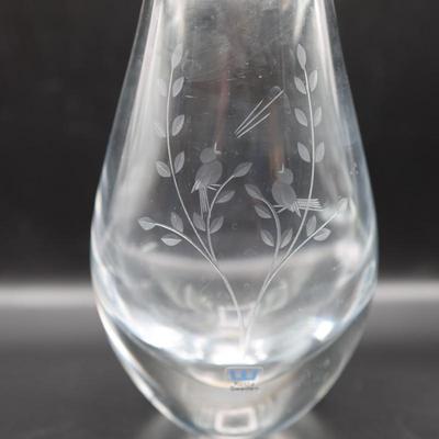 KOSTA Boda Art Glass Etched Fish Vase