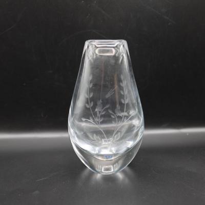 KOSTA Boda Art Glass Etched Fish Vase