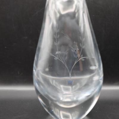 KOSTA Boda Art Glass Etched Fish Vase