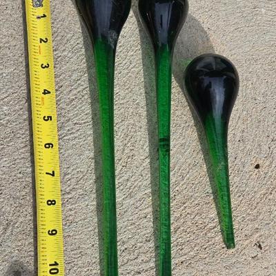 3 Green Glass Flower Pot Deco