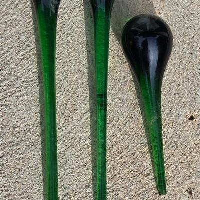3 Green Glass Flower Pot Deco