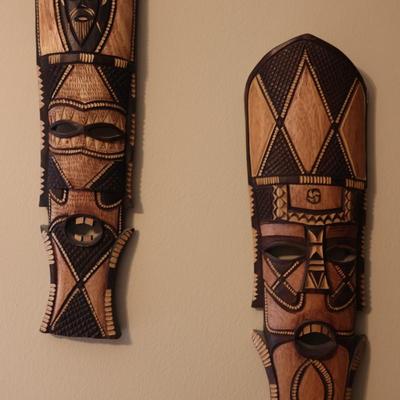 Carved Wood Masks Wall Hangings