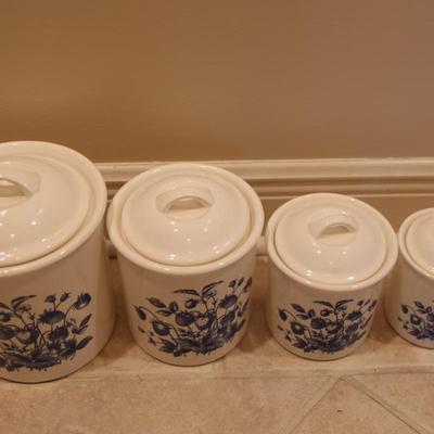 Lord & Taylor Four Blue & White Cannisters