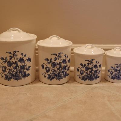 Lord & Taylor Four Blue & White Cannisters