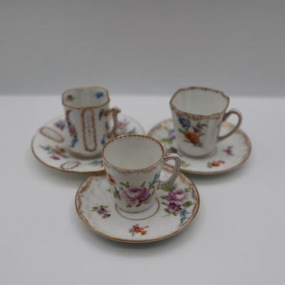 Antique RK Richard Klemm Dresden Floral Demitasse Cups & Saucers