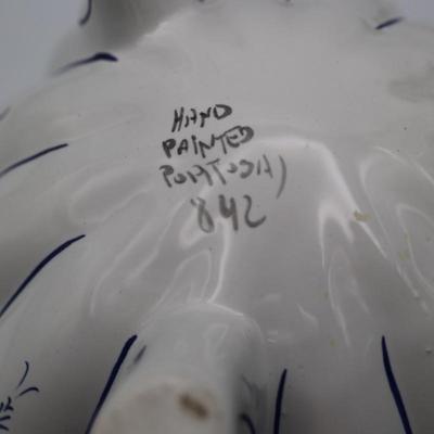 Hand Painted Portuguese Blue White Ceramic Footed Bowl