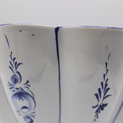 Hand Painted Portuguese Blue White Ceramic Footed Bowl