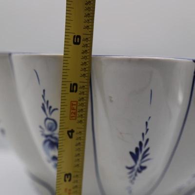 Hand Painted Portuguese Blue White Ceramic Footed Bowl