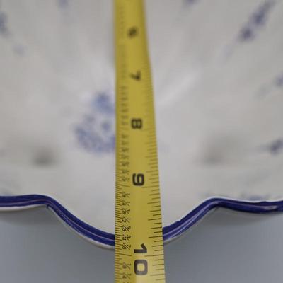 Hand Painted Portuguese Blue White Ceramic Footed Bowl