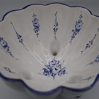 Hand Painted Portuguese Blue White Ceramic Footed Bowl