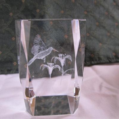 Hummingbird glass etched paperweight
