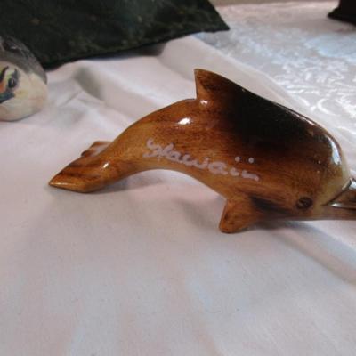 Figurines, dolphin, bird, furry seal, blown glass swan