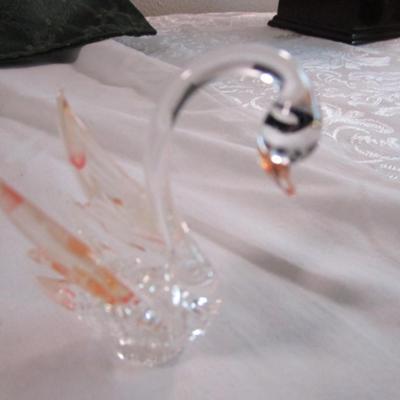 Figurines, dolphin, bird, furry seal, blown glass swan