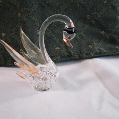 Figurines, dolphin, bird, furry seal, blown glass swan