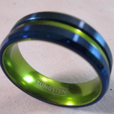Men's tungsten ring, green & blue
