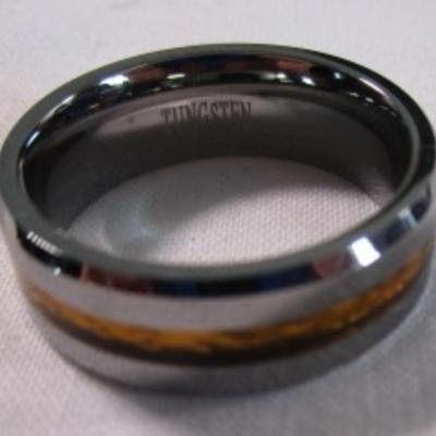 Men's tungsten ring silver with gold-tone inlay