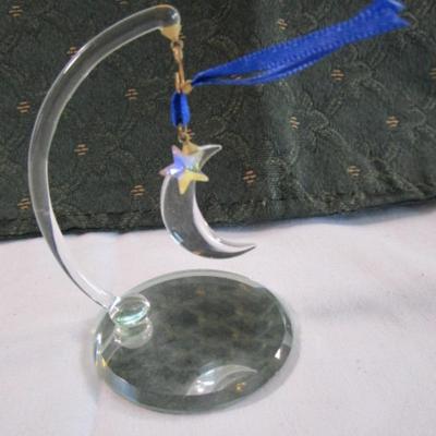 Blown glass hanging moon & star with mirror base