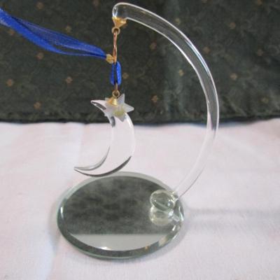 Blown glass hanging moon & star with mirror base