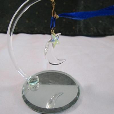 Blown glass hanging moon & star with mirror base