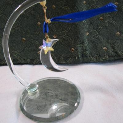 Blown glass hanging moon & star with mirror base