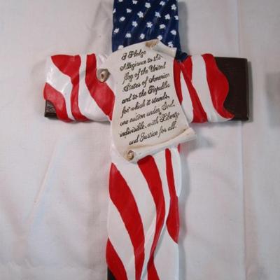 Patriotic crosses, one wood & metal, one ceramic