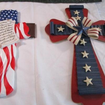Patriotic crosses, one wood & metal, one ceramic