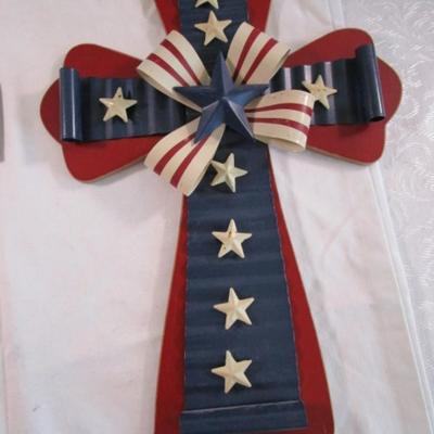 Patriotic crosses, one wood & metal, one ceramic