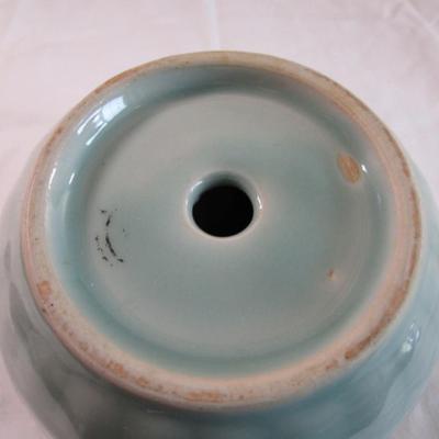 Vintage ceramic planting pot, teal