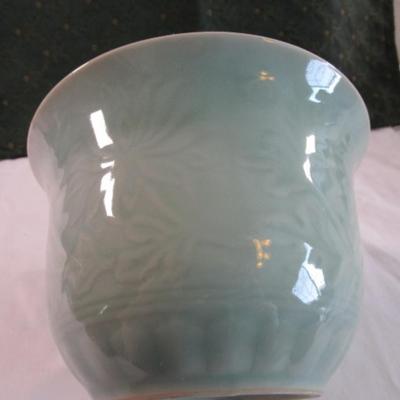 Vintage ceramic planting pot, teal