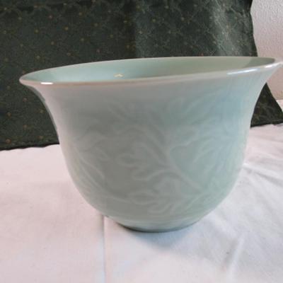 Vintage ceramic planting pot, teal