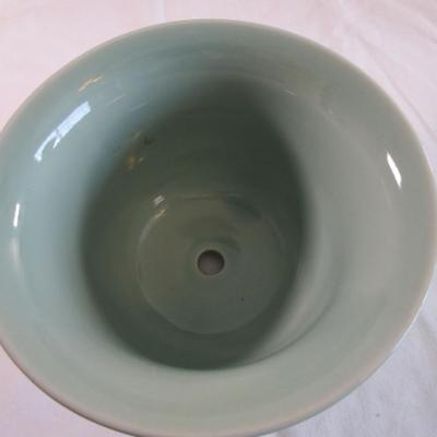Vintage ceramic planting pot, teal