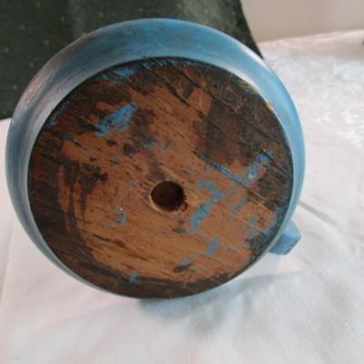 Vintage wood candlestick holder, Colonial American Blue